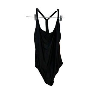 NEW Womens Side‎ Stripes One-piece Swimsuit Black Large